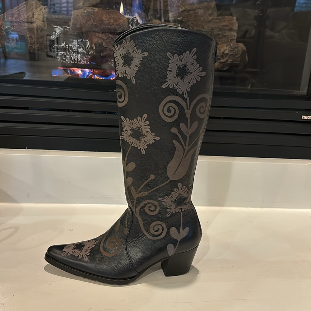 ARTEMIS ERKAN DEMIR DARK NAVY TAUPE DESIGN LEATHER ARTISAN BOOTS WOMEN’S SIZE 36 - Picture 7 of 12